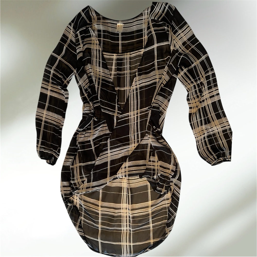 Black & Cream Plaid Long-Sleeve Women's Dress